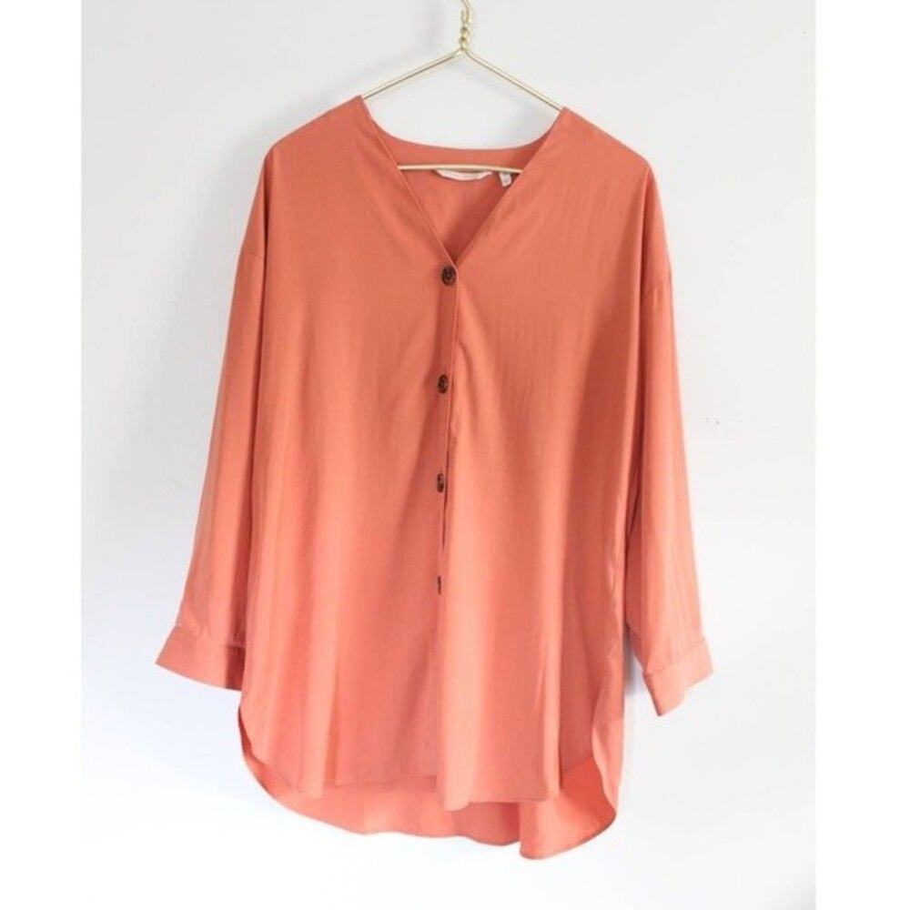 Soft Surroundings Orange 3/4 Sleeve Button Down Blouse